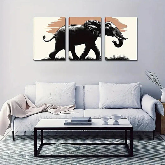 3pcs Black Elephant Figurative Wall Art Set Canvas Framed 40x60cm - High Quality Print 100% Australian Made Wall Canvas Ready to Hang