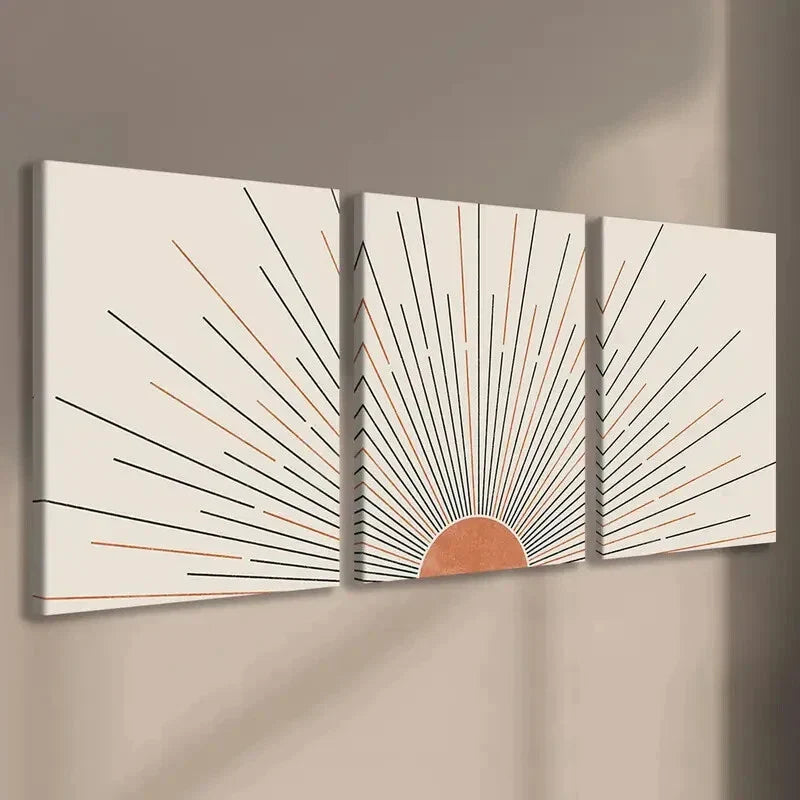 3pcs Sunshine Radiant Fantasy Modern Black Lines Wall Art Set Canvas Framed 40x60cm - High Quality Print 100% Australian Made Wall Canvas Ready to Hang