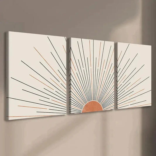 3pcs Sunshine Radiant Fantasy Modern Black Lines Wall Art Set Canvas Framed 40x60cm - High Quality Print 100% Australian Made Wall Canvas Ready to Hang