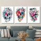 3pcs Vibrant Watercolor Floral Ink Skull Paintings  Metal Print Ready to Hang Art