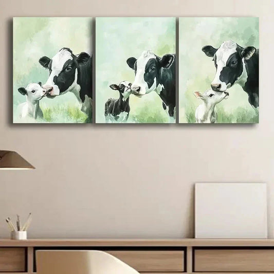 3pcs Charming Calf & Friends Metal Print Ready to Hang Art
