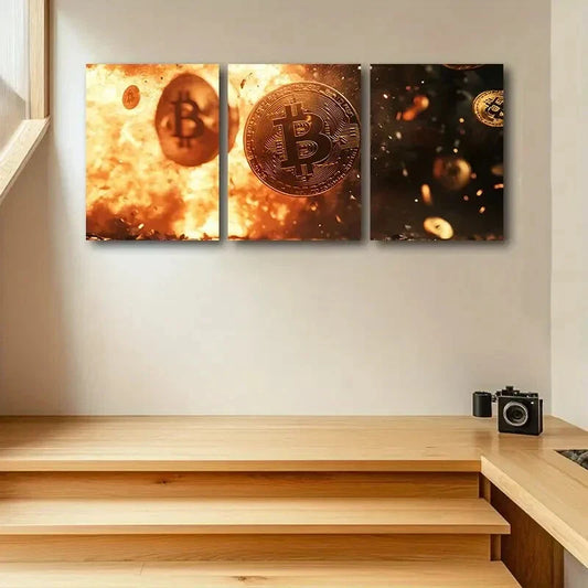 3pcs The Bitcoin logo Design Metal Print Ready to Hang Art