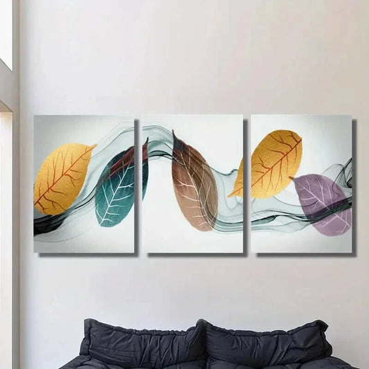 3pcs ,Fashionable Golden Leaves Metal Print Ready to Hang Art
