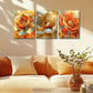 3pcs Modern Floral Design in Vibrant Orange, Beige Metal Print Ready to Hang Art