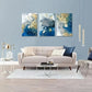 3pcs  Blue Picture Golden Teal Painting  Metal Print Ready to Hang Art