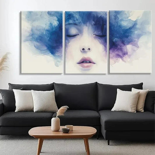 3pcs Serene Blue and Purple Triptych Perfect Wall Art Set Canvas Framed 40x60cm - High Quality Print 100% Australian Made Wall Canvas Ready to Hang