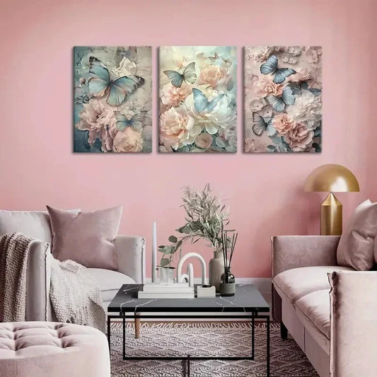 3pcs Pink Elegant Peony Florals  Metal Print Ready to Hang Art