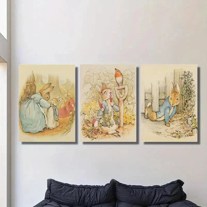 3pcs Beatrix Potter Peter Rabbit Metal Print Ready to Hang Art