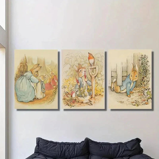 3pcs Beatrix Potter Peter Rabbit Metal Print Ready to Hang Art