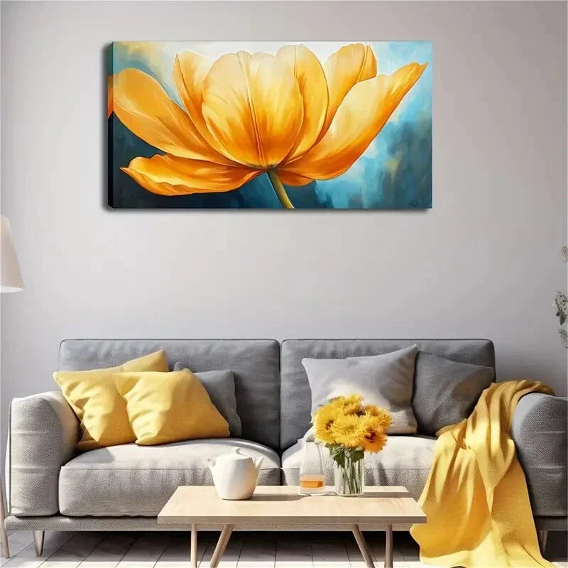 Petals Present Bright Yellows Wall Art Canvas Office Home Room Framed 120x60cm