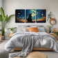 3pcs  Lucky Cat Gazing at the Moon, Wall Art Set Canvas Framed 40x60cm - High Quality Print 100% Australian Made Wall Canvas Ready to Hang