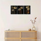 3pcs Golden Dandelions on Black Background Metal Print Ready to Hang Art