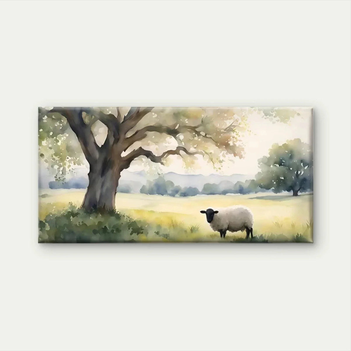 Sheep Under Tree Meadow Wall Art Canvas Office Home Room Framed 80x45cm