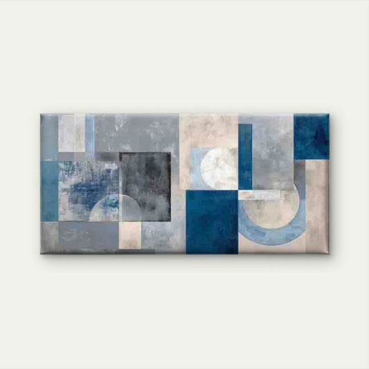 Blue Grey Retro , Abstract Wall Art Canvas Office Home Room Framed 80x45cm
