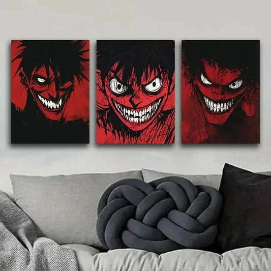 3pcs Red Faced Monster Fear Darkness Perfect Wall Art Set Canvas Framed 40x60cm - High Quality Print 100% Australian Made Wall Canvas Ready to Hang