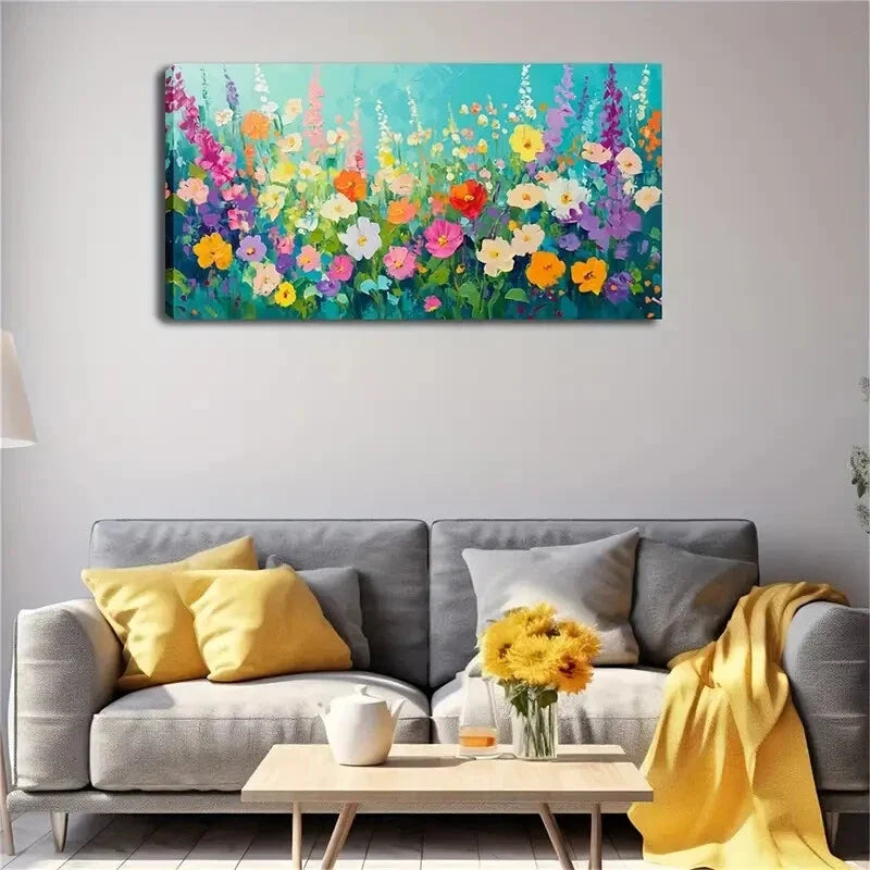 Meadow Scene with Sunflowers Wall Art Canvas Office Home Room Framed 120x60cm