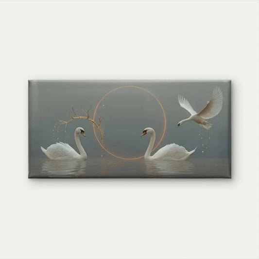 Swan with Water Reflection Wall Art Canvas Office Home Room Framed 120x60cm