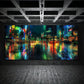 3pcs City Street Night View Modern Metal Print Ready to Hang Art