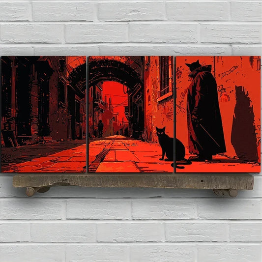 3pcs Black Cat Red Theme Stunning Red Eyes Metal Print Ready to Hang Art