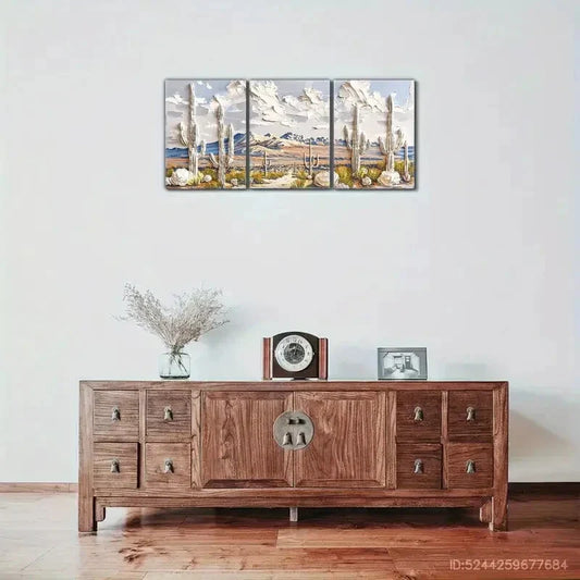 3pcs Options Cactus In Desert Impasto Painting Metal Print Ready to Hang Art