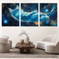 3pcs Vibrant Blue Cosmic Cat Adventure Wall Art Set Canvas Framed 40x60cm - High Quality Print 100% Australian Made Wall Canvas Ready to Hang