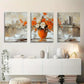 3pcs Elegant Orange Rose And White Flower Metal Print Ready to Hang Art