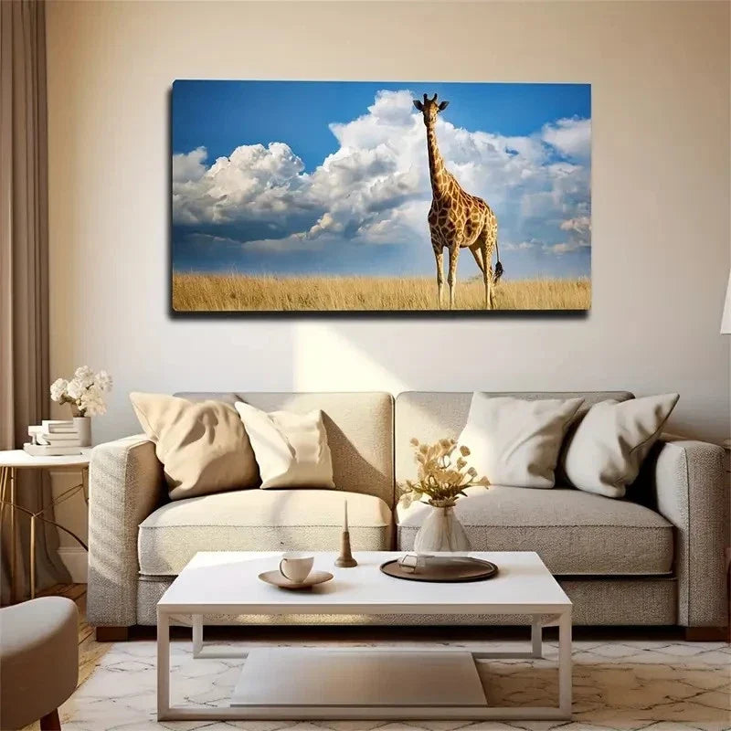 Giraffe On the Prairie Wall Art Canvas Office Home Room Framed 80x45cm