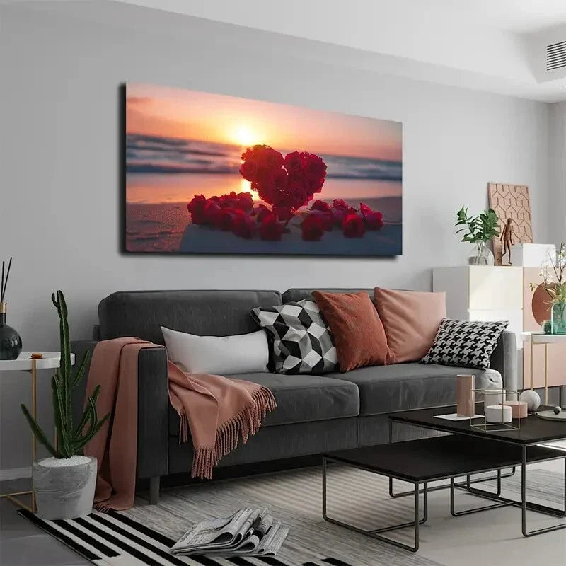 Bouquet Of Red Roses Abstract Wall Art Canvas Office Home Room Framed 120x60cm