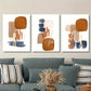 3pcs Geometric Shapes in Rust Navy Blue & Beige Metal Print Ready to Hang Art