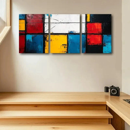 3pcs Modern Abstract Bold Colors, Textured Finish Metal Print Ready to Hang Art