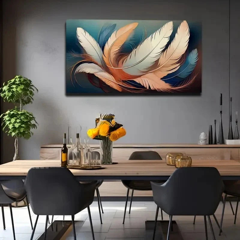 Vibrant Blue Orange & White Wall Art Canvas Office Home Room Framed 80x45cm