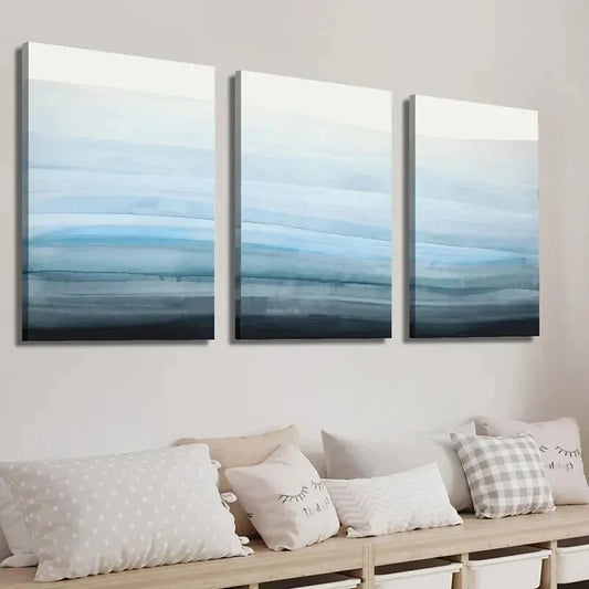 3pcs Abstract Coastal Misty Landscape Wall Art Set Canvas Framed 40x60cm - High Quality Print 100% Australian Made Wall Canvas Ready to Hang