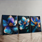 3pcs Colorful Metallic Flowers Nature Blue Wall Art Set Canvas Framed 40x60cm - High Quality Print 100% Australian Made Wall Canvas Ready to Hang