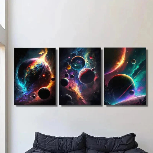 3pcs universe space mural, milky way, Metal Print Ready to Hang Art