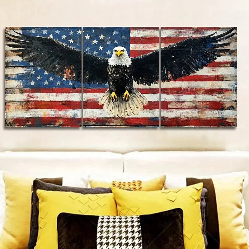 3pcs Majestic Eagle & American Flag Design Wall Art Set Canvas Framed 40x60cm - High Quality Print 100% Australian Made Wall Canvas Ready to Hang