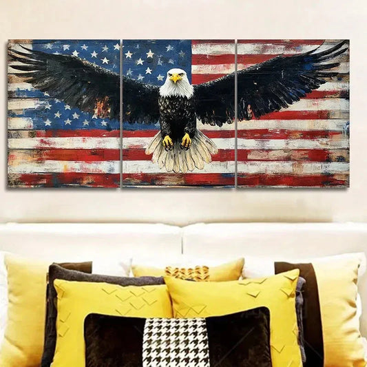 3pcs Majestic Eagle & American Flag Design Wall Art Set Canvas Framed 40x60cm - High Quality Print 100% Australian Made Wall Canvas Ready to Hang
