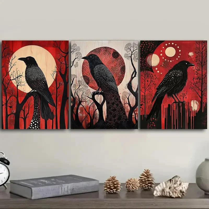 3pcs  The psychic crow Wall Art Set Canvas Framed 40x60cm - High Quality Print 100% Australian Made Wall Canvas Ready to Hang