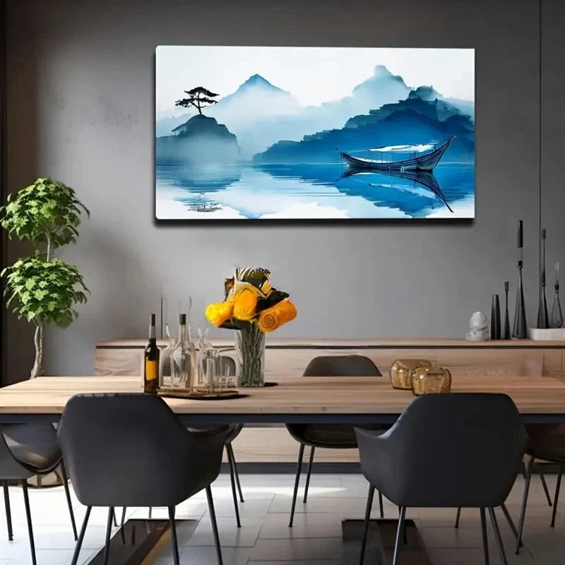 Mystical Blue Boat Wall Art Canvas Office Home Room Framed 120x60cm