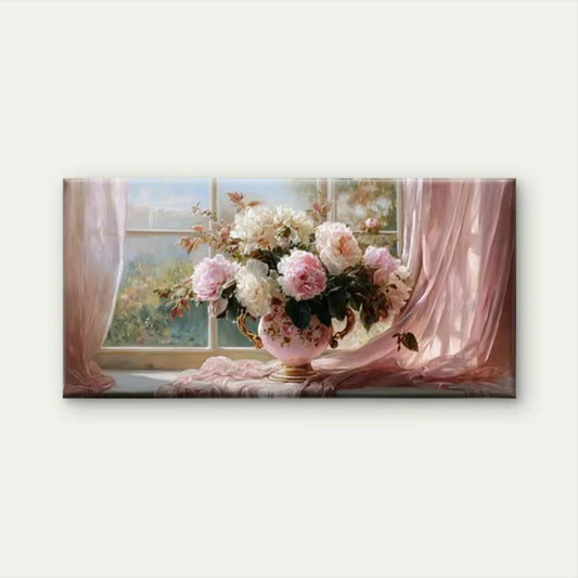 Pink Floral Vase Wall Art Canvas Office Home Room Framed 80x45cm
