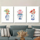 3pcs flowers in chinoiserie vase, watercolor Metal Print Ready to Hang Art