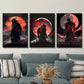 3pcs Samurai Wielding a Katana, Metal Print Ready to Hang Art