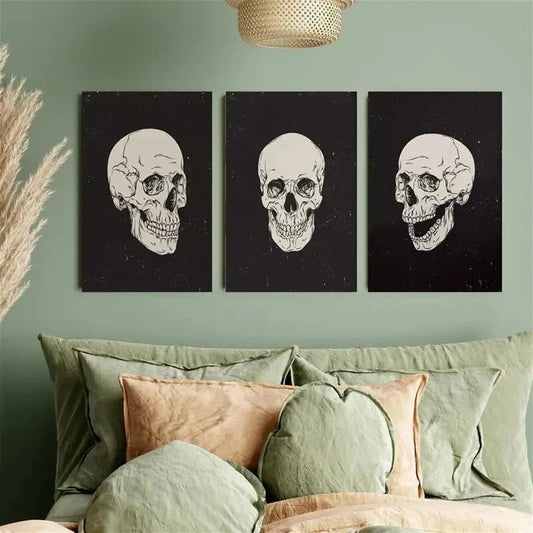 3pcs Bohemian Halloween Skull Metal Print Ready to Hang Art