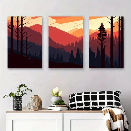 3pcs Vibrant Sunset Mountain Landscape Abstract Metal Print Ready to Hang Art