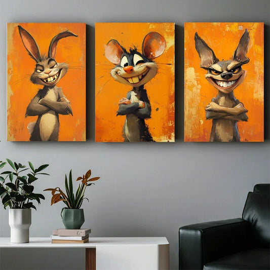 3pcs Abstract Animal Themed Mice Metal Print Ready to Hang Art