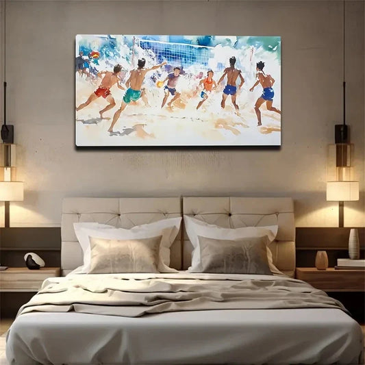 Beach Volleyball Vibrant Wall Art Canvas Office Home Room Framed 120x60cm