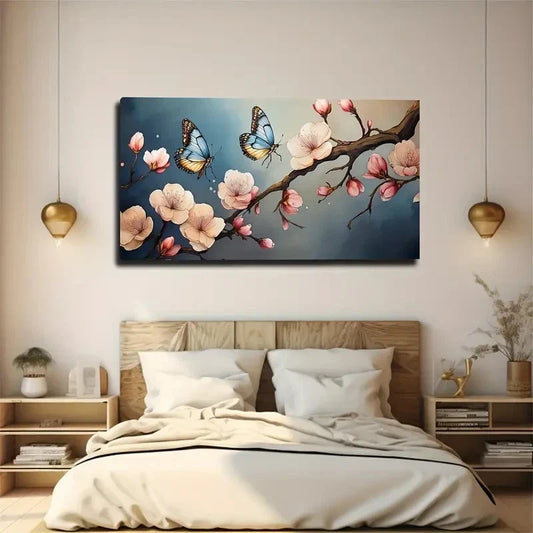 Romantic Butterfly Peach Wall Art Canvas Office Home Room Framed 120x60cm