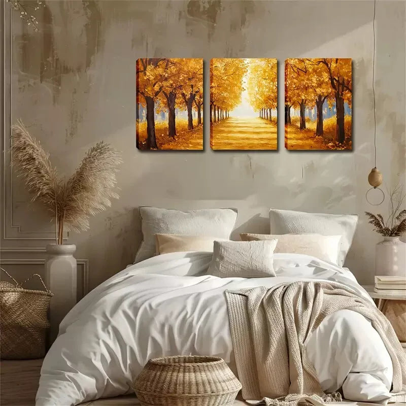 3pcs Romantic Autumn Forest Passage Wall Art Set Canvas Framed 40x60cm - High Quality Print 100% Australian Made Wall Canvas Ready to Hang