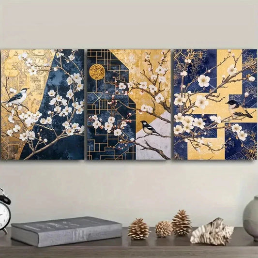3pcs Featuring a Plum Design, Metal Print Ready to Hang Art