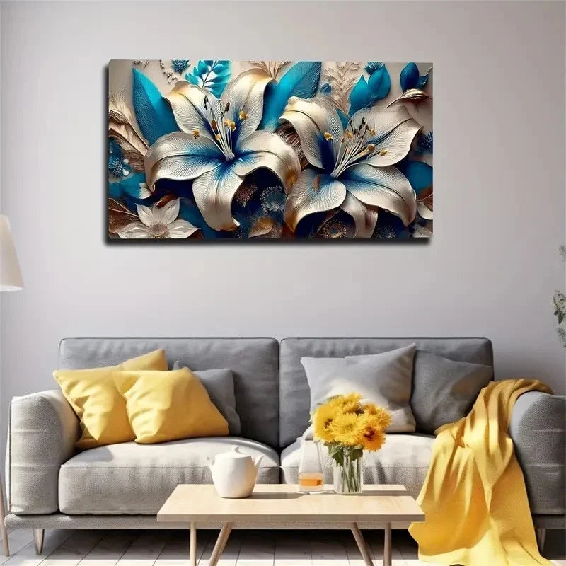Lily Flower Decor Wall Art Canvas Office Home Room Framed 80x45cm