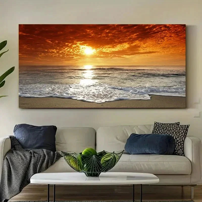 Modern Beach Scene Decor Beach Wall Art Canvas Office Home Room Framed 80x45cm